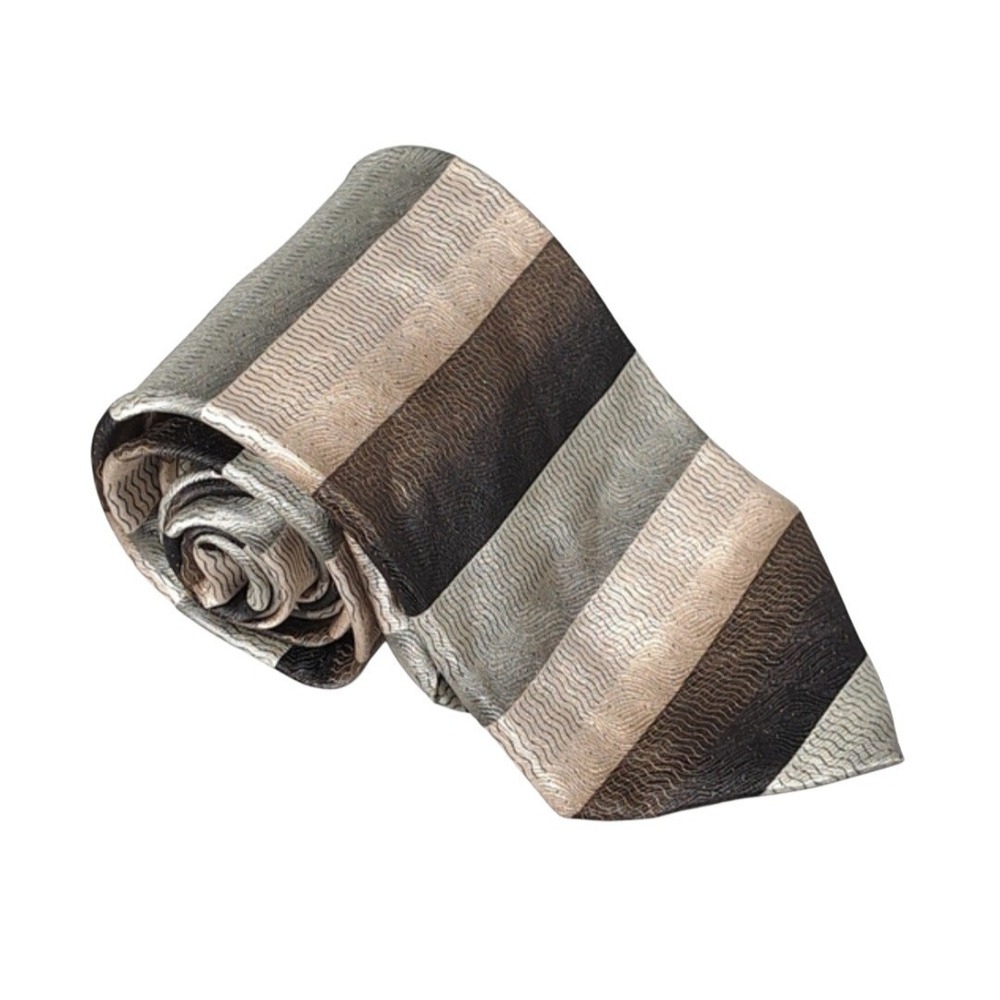 Vintage Covington Men's 100% Silk Tie Stripes Brown, Beige, Green Business Work
